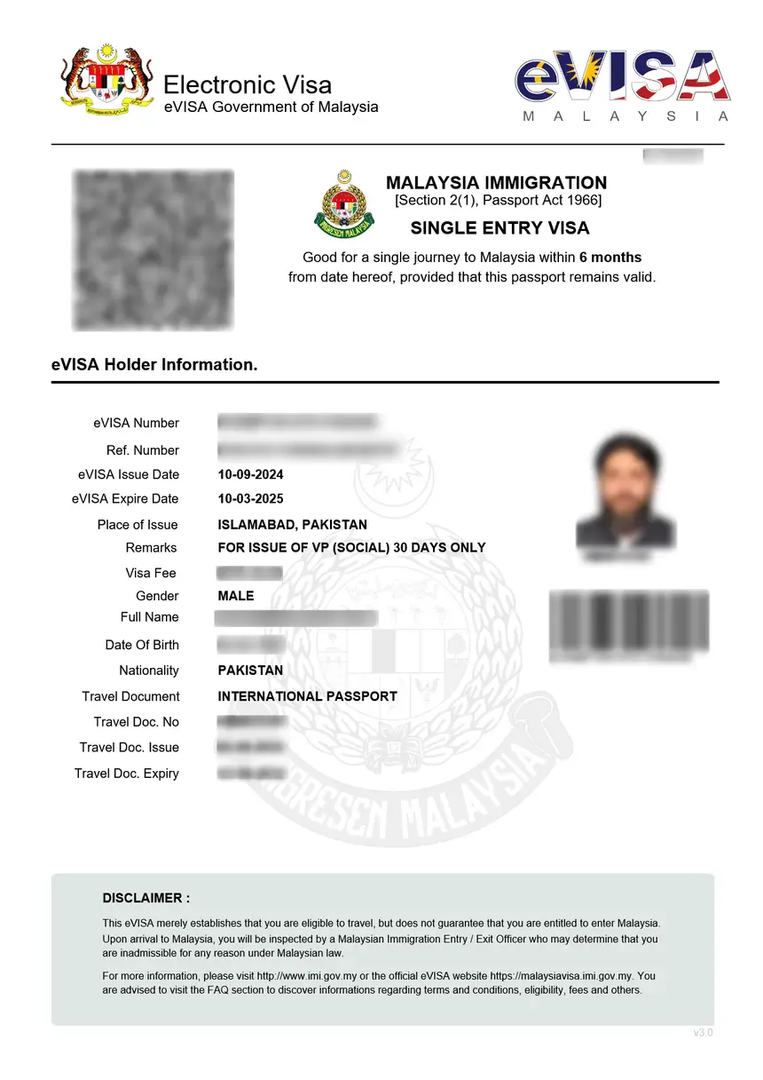 Malaysia Ankunftskarte Muster